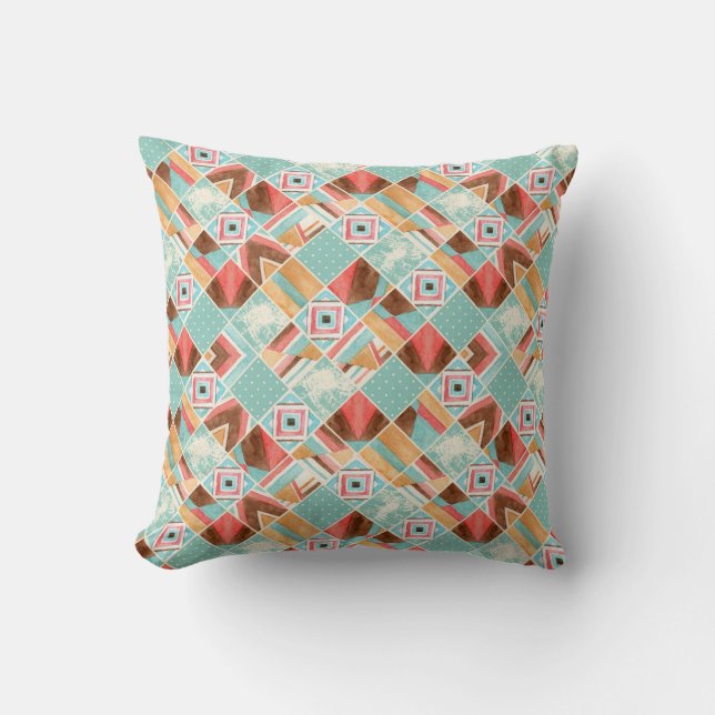 Watercolor square, patchwork geometric background. cushion (Front)