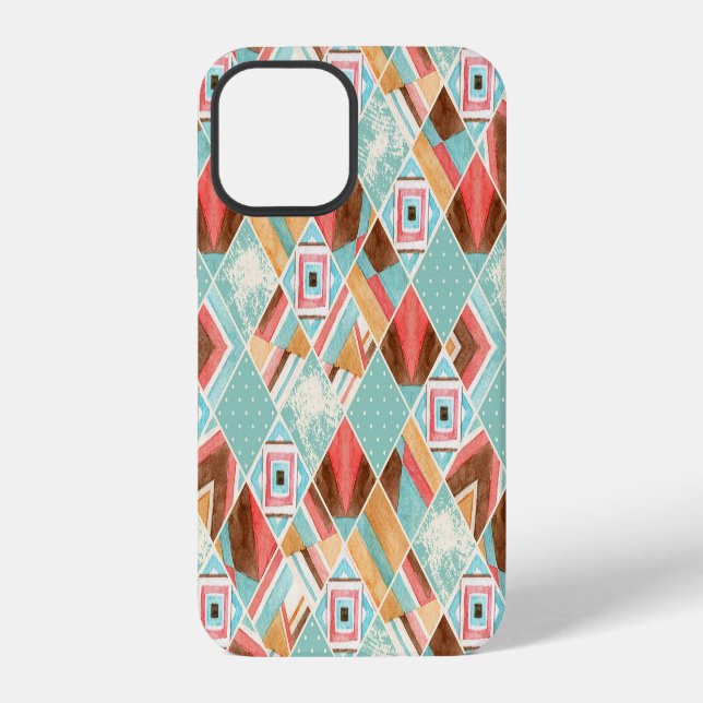Watercolor square, patchwork geometric background. iPhone case (Back)