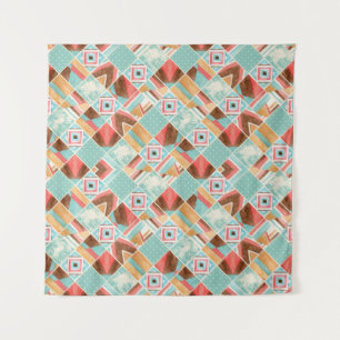 Watercolor square, patchwork geometric background. tapestry