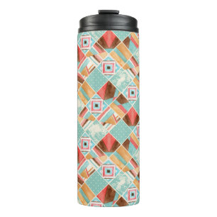 Watercolor square, patchwork geometric background. thermal tumbler
