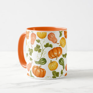 Watercolor Squash, Pumpkin and Leaves Pattern Mug