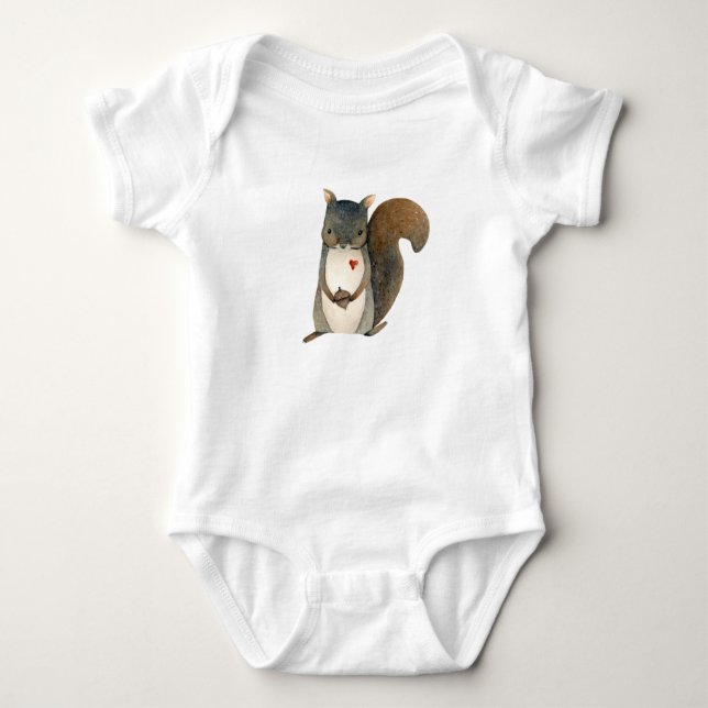 Watercolor squirrel baby bodysuit (Front)