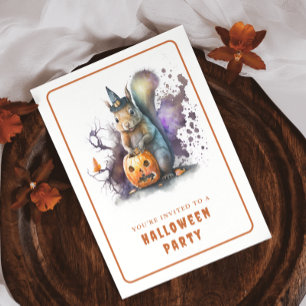 Watercolor Squirrel Halloween Invitation Card