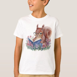 Watercolor Squirrel Reading A Book T-Shirt