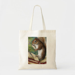 Watercolor Squirrel Reading a Book Tote Bag