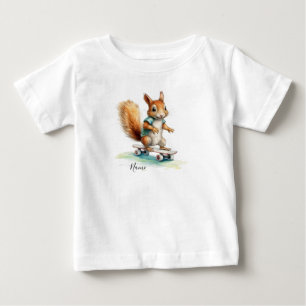 Watercolor Squirrel Skateboard Baby T-Shirt