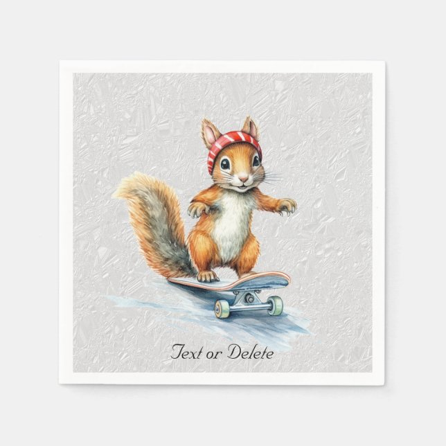Watercolor Squirrel Skateboard Napkins (Front)