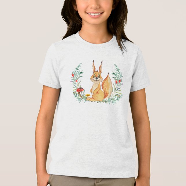 Watercolor Squirrel  Tri-Blend Shirt (Front)