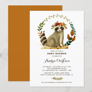 Watercolor Squirrel Wreath Autumn Baby Shower Invitation