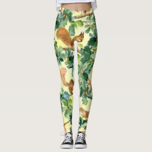Watercolor squirrels, oak seamless pattern. leggings
