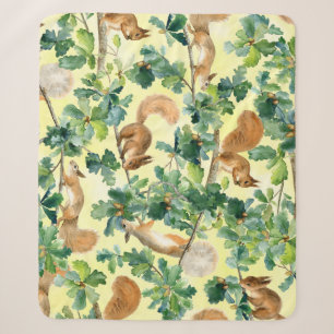 Watercolor squirrels, oak seamless pattern. sherpa blanket