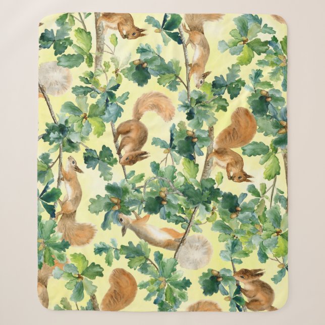 Watercolor squirrels, oak seamless pattern. sherpa blanket (Front)