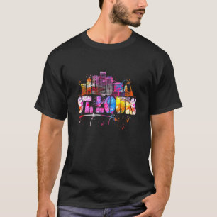Watercolor St Louis Skyline  St Louis Lettering T-Shirt