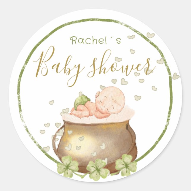watercolor st patrick baby shower classic round sticker (Front)