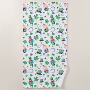 Watercolor St. Patrick's Day Pattern Beach Towel