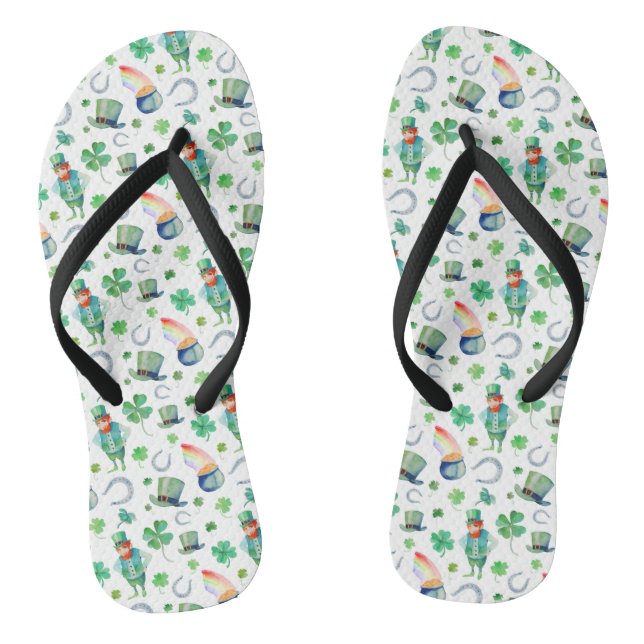 Watercolor St. Patrick's Day Pattern Flip Flops (Footbed)