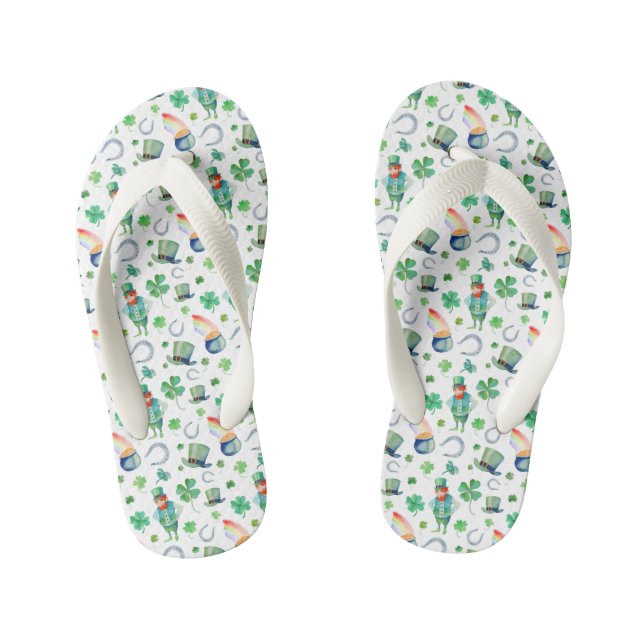 Watercolor St. Patrick's Day Pattern Kid's Flip Flops (Footbed)