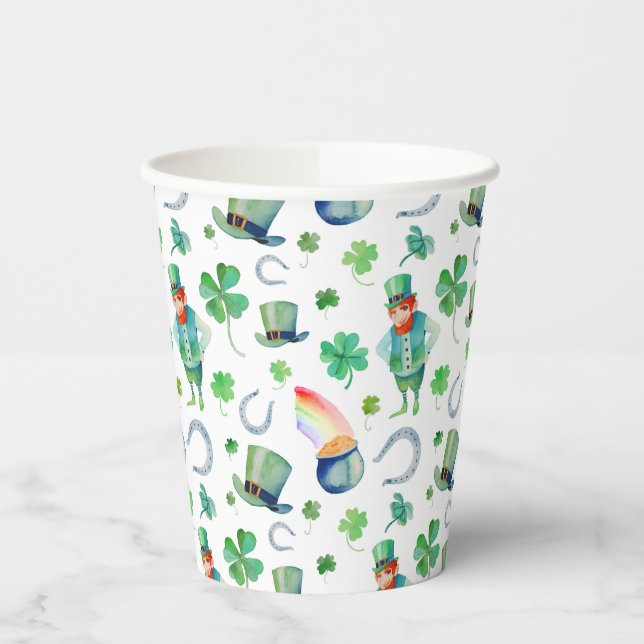 Watercolor St. Patrick's Day Pattern Paper Cups (Left)