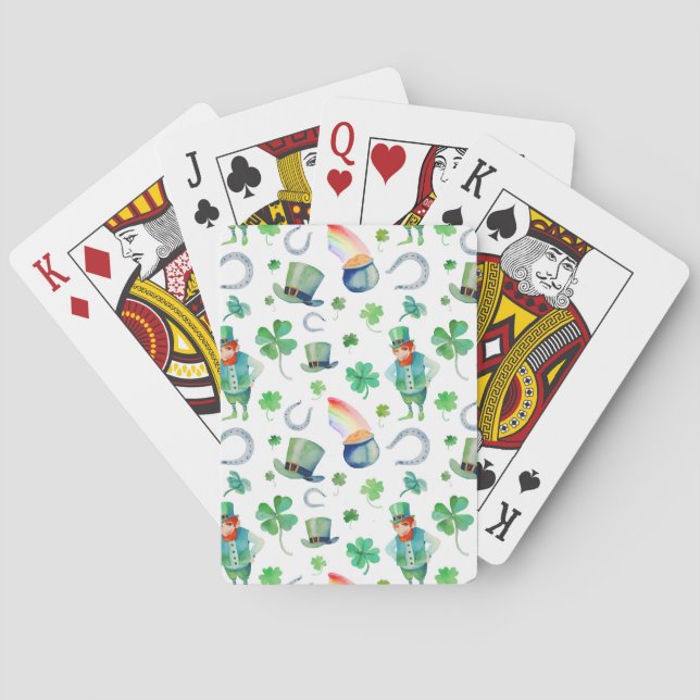 Watercolor St. Patrick's Day Pattern Playing Cards (Back)