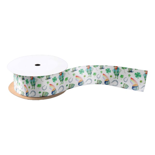Watercolor St. Patrick's Day Pattern Satin Ribbon (Spool)
