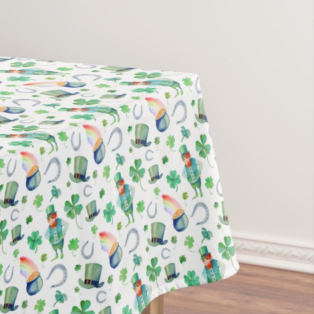 Watercolor St. Patrick's Day Pattern Tablecloth (In Situ)