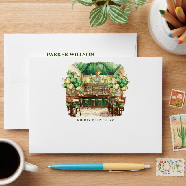 Watercolor St. Patrick's Day Pub Envelope (Desk)