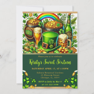 Watercolor St Patrick's Day Sweet Sixteen Invitation