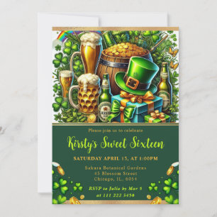 Watercolor St Patrick's Day Sweet Sixteen Invitation