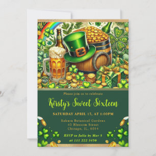 Watercolor St Patrick's Day Sweet Sixteen Invitation