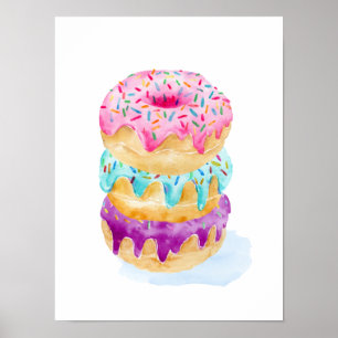 Watercolor stack of doughnuts poster