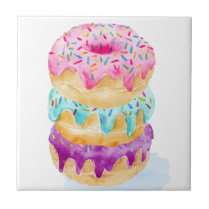 Watercolor stack of doughnuts tile
