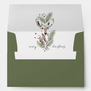 Watercolor Stag Christmas Pine Boughs Envelope