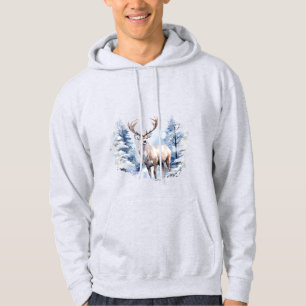 Watercolor Stag Deer Winter Snow Forest Animal Hoodie