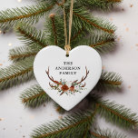 watercolor stag floral terracotta modern elegant ceramic tree decoration<br><div class="desc">Modern elegant traditional rustic stag floral script modern beautiful Christmas holiday decor ornament Part of a natural,  terracotta,  black and sage green elegant collection.</div>