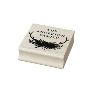 watercolor stag floral terracotta modern elegant rubber stamp