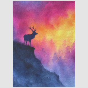 Watercolor Stag on Cliff at Sunset Tissue Paper