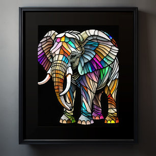 Watercolor Stained Glass Elephant Poster