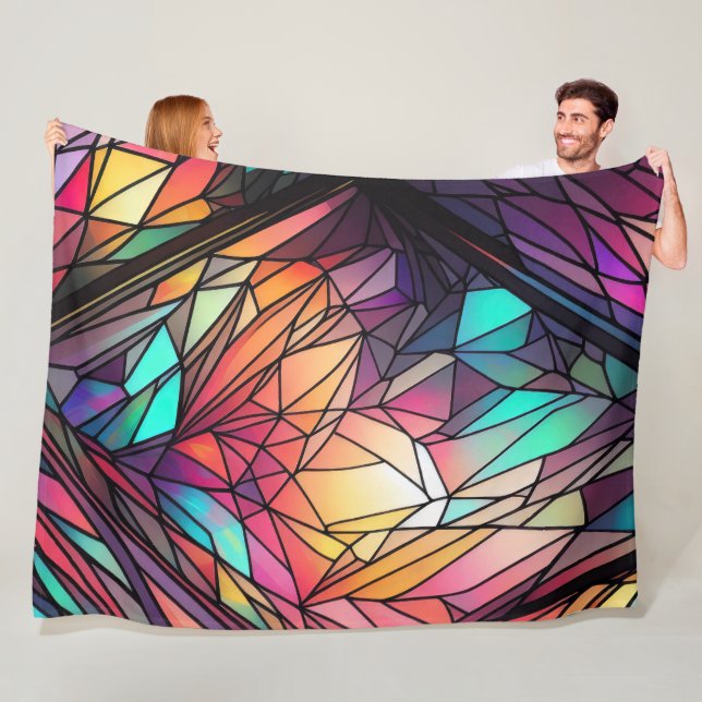 Watercolor Stained Glass Style Abstract Geometric Fleece Blanket (In Situ)