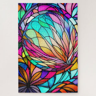 Watercolor Stained Glass Style Abstract Geometric Jigsaw Puzzle
