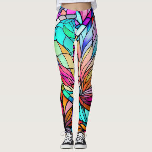 Watercolor Stained Glass Style Abstract Geometric Leggings