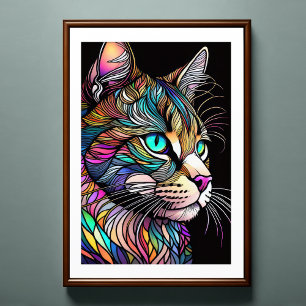 Watercolor Stained Glass Style Cat 2:3 Poster