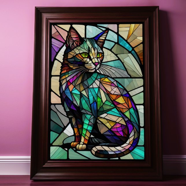 Watercolor Stained Glass Style Cat 2:3 Poster (Creator Uploaded)