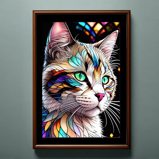Watercolor Stained Glass Style Cat 2:3 Poster (Creator Uploaded)