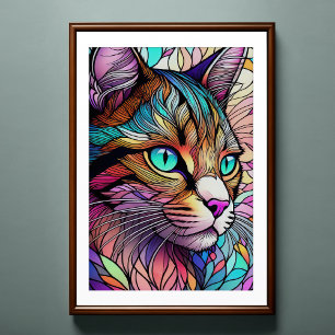 Watercolor Stained Glass Style Cat 2:3 Poster