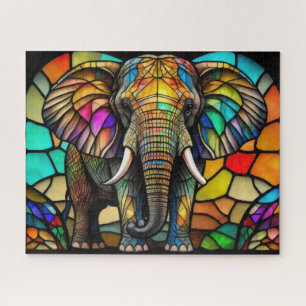 Watercolor Stained Glass Style Elephant Jigsaw Puzzle
