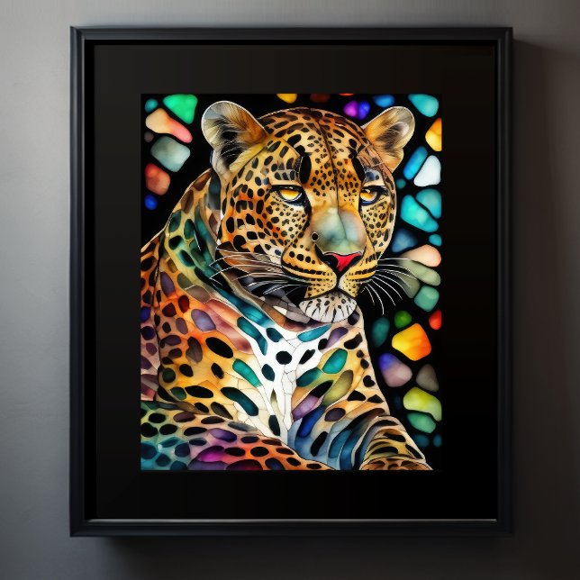 Watercolor Stained Glass Style Leopard 5:4 Poster (Creator Uploaded)