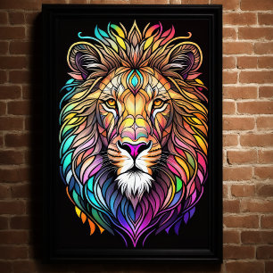 Watercolor Stained Glass Style Lion 2:3 Poster