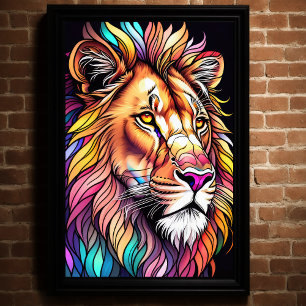 Watercolor Stained Glass Style Lion 2:3 Poster