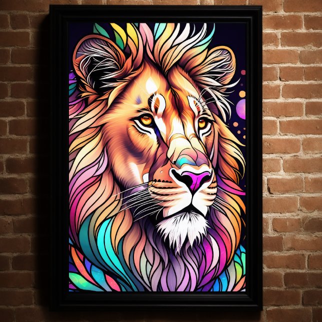 Watercolor Stained Glass Style Lion 2:3 Poster (Creator Uploaded)