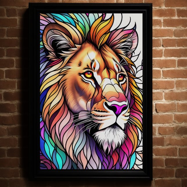 Watercolor Stained Glass Style Lion 2:3 Poster (Creator Uploaded)